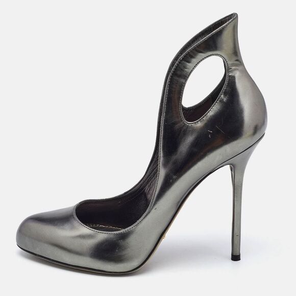 Sergio Rossi Metallic Leather Oblo Cut Out Pumps Size 38